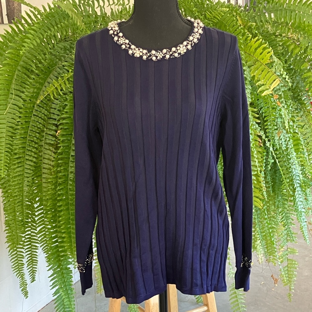 NWT Passioni Ribbed Top w/pearl & bead accents L